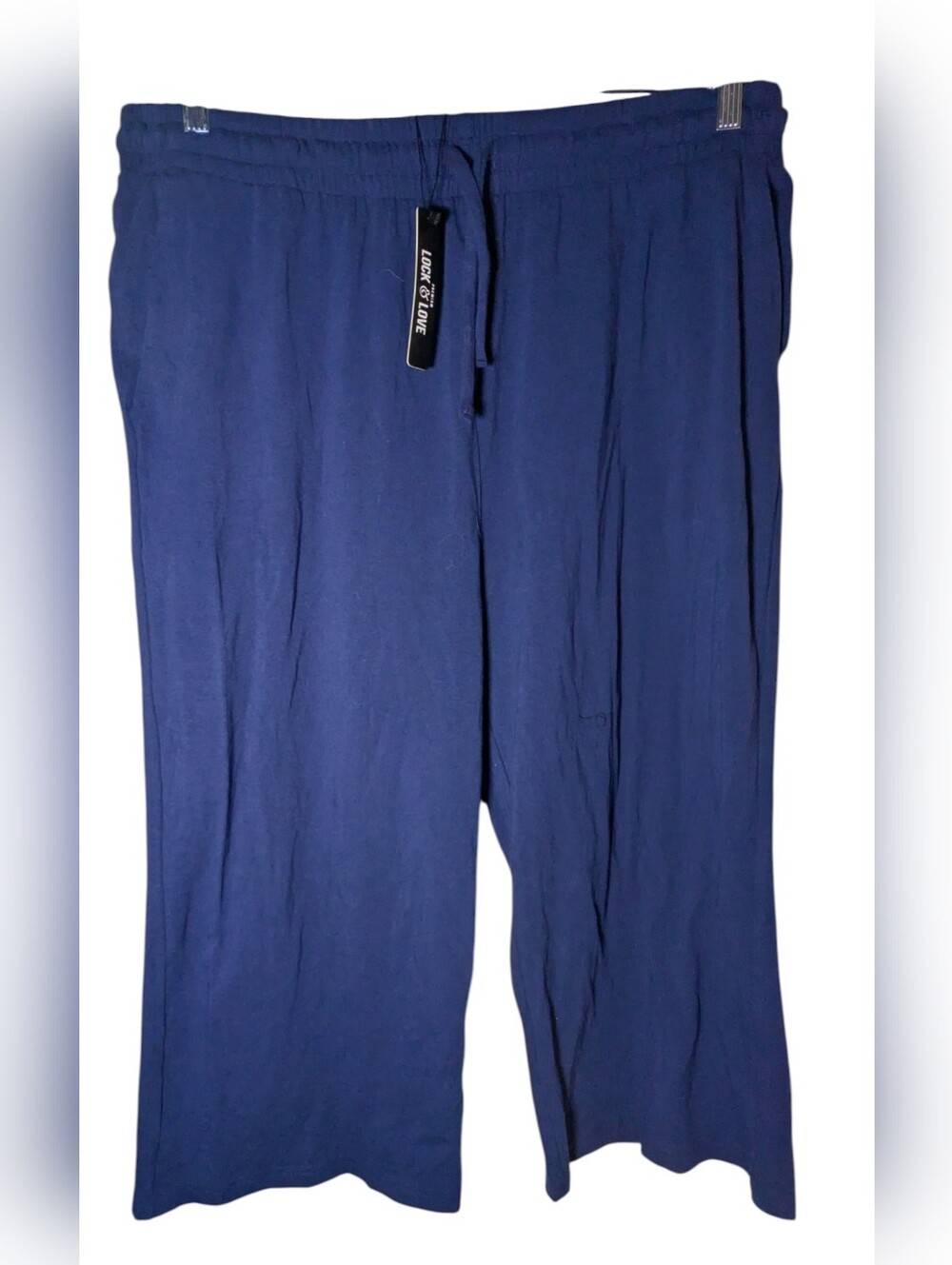 Lock & Love Plus Size XXXL Crop Wide Leg Pants Navy Blue Drawstring Pocket NWT